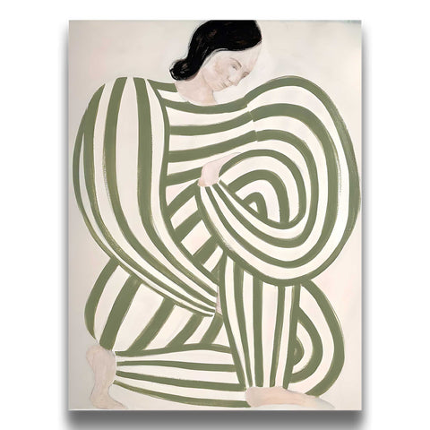 Organic line art woman sage green decor