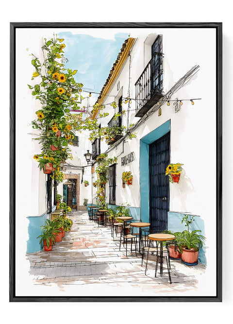 Outdoor café watercolor print
