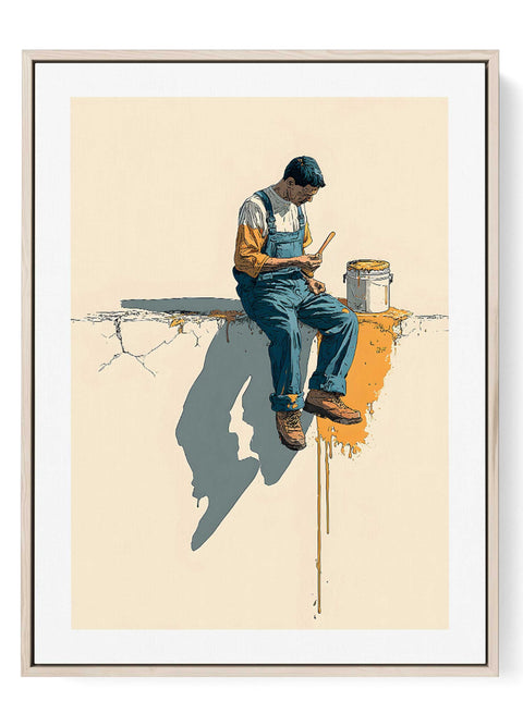 Painter Wall Art Print artist on ledge

