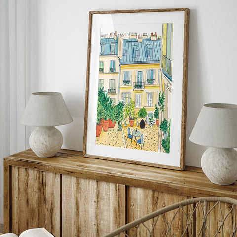 Paris Balcony Garden Print – Handmade Art for Home Decor