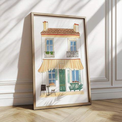 Paris Café Art Print – French Bakery Façade with Green Door
