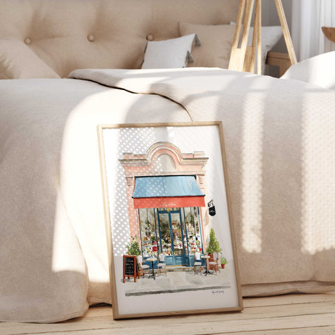 Paris café wall art pastel storefront