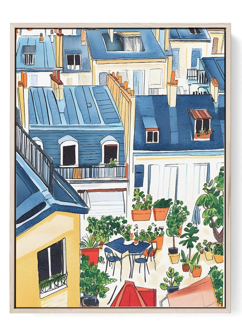 Paris rooftop watercolor art