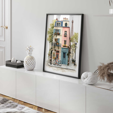 Paris street bicycle illustration print