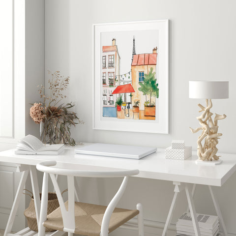 Paris watercolor print with Eiffel Tower view

