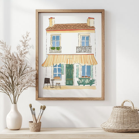 Parisian Café Watercolor – Handmade Premium Print

