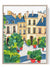 Parisian courtyard watercolor print with potted green plants