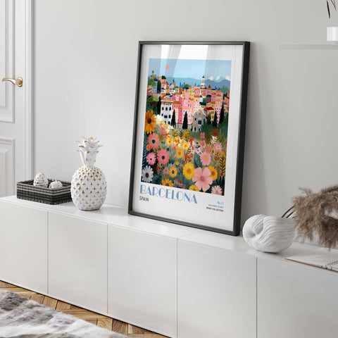 Pastel building Barcelona art print