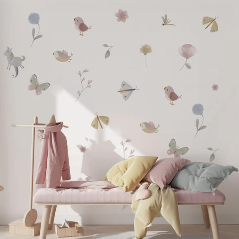Pastel butterfly bird decals

