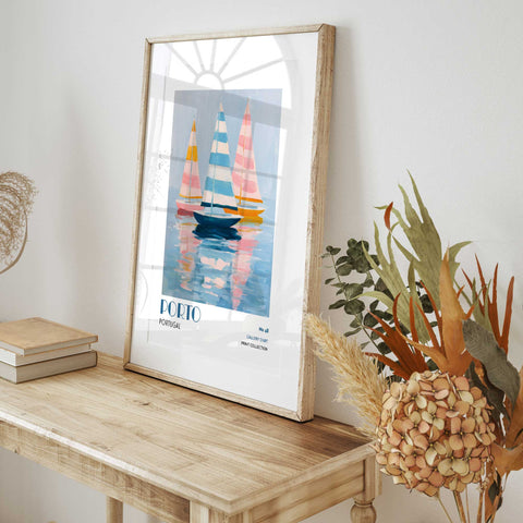 Pastel coastal art Porto sailboat ocean painting
