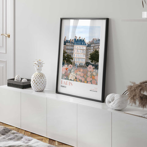 Pastel flowers and French buildings
