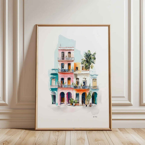 Pastel pink and blue wall decor poster for hallway dining room or bedroom decor