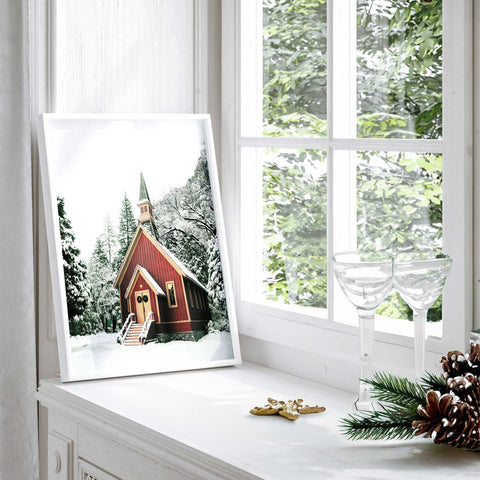 Peaceful Church in Snow Poster