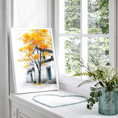 Peaceful fall street illustration