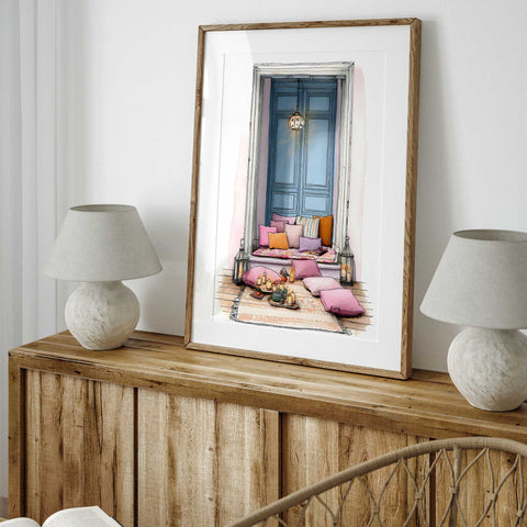 Peaceful nook with lanterns and pillows