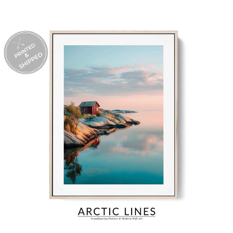 Peaceful sunset over calm water artwork for relaxed bedroom gallery wall decor