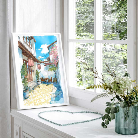 Peaceful watercolor outdoor space print