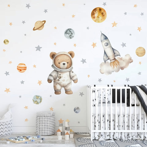 Peel-and-stick space decals for kids room decor
