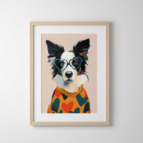 Pet dog wall art heart glasses poster