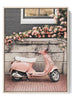 Vintage Vespa & Blooms Poster - Pink Floral Cityscape Canvas Art