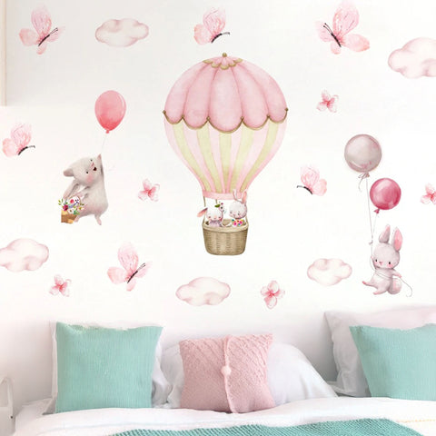 Pink Balloon Wall Decal with Bunnies