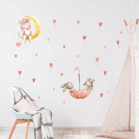 Pink Heart Floating Bunny Decor