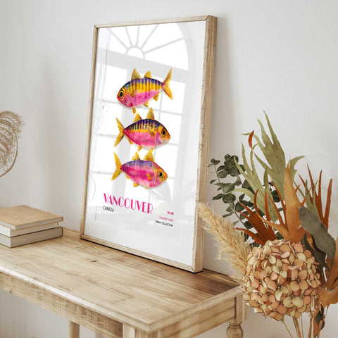 Pink and gold fish wall art contemporary coastal