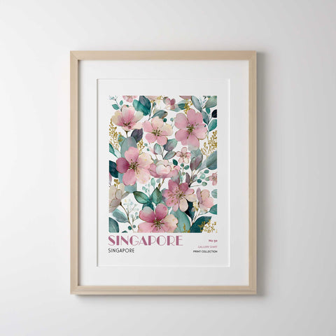 Pink and teal floral print elegant botanical wall art