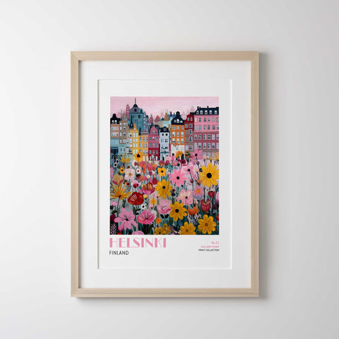 Pink and yellow flower wall print