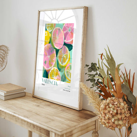 Pink and yellow lemon poster modern kitchen wall art