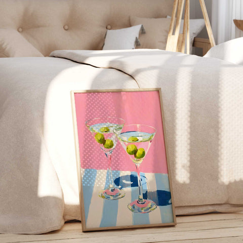 Pink background martini cocktail poster