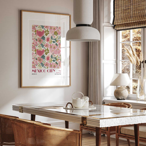 Pink botanical Mexico City wall art contemporary design