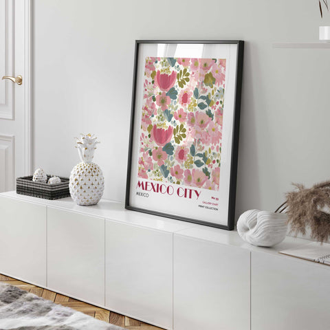 Pink flower Mexico wall art poster for gallery wall