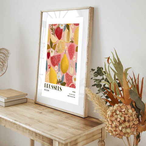 Pink fruit illustration wall art dining room