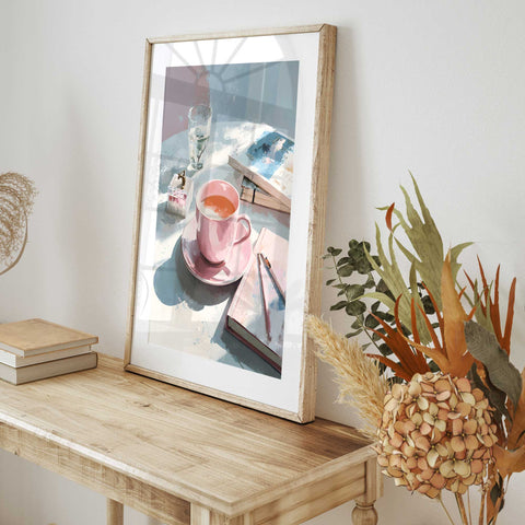 Pink journal desk art