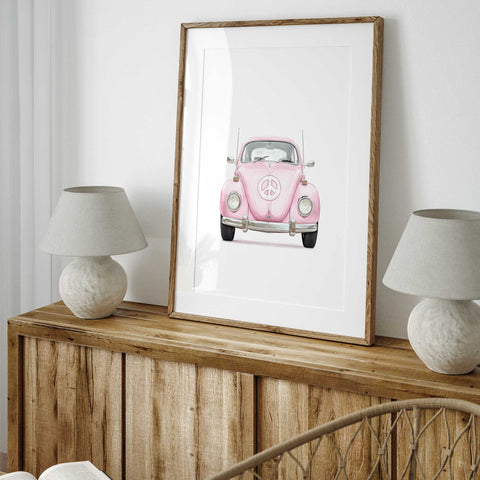 Pink peace bug vintage print