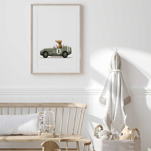 Playful animal racing illustration wall art