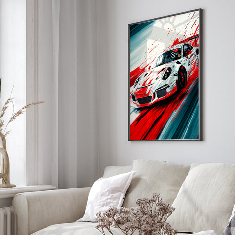 Porsche 911 GT3 RS digital art print for modern home office