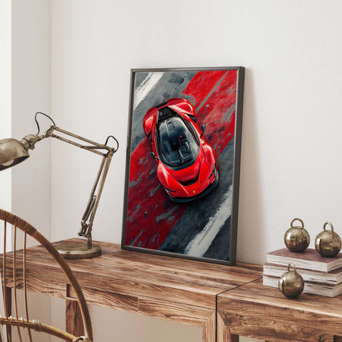 Ferrari SF90 Stradale Poster - Dynamic Race Track View Vibrant Red SuperCar Print