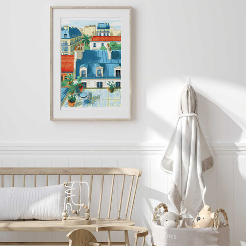 Premium Cityscape Print – Rooftop & Balcony Scene
