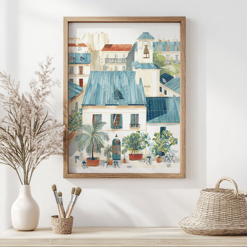 Premium French Print – Courtyard & City View
