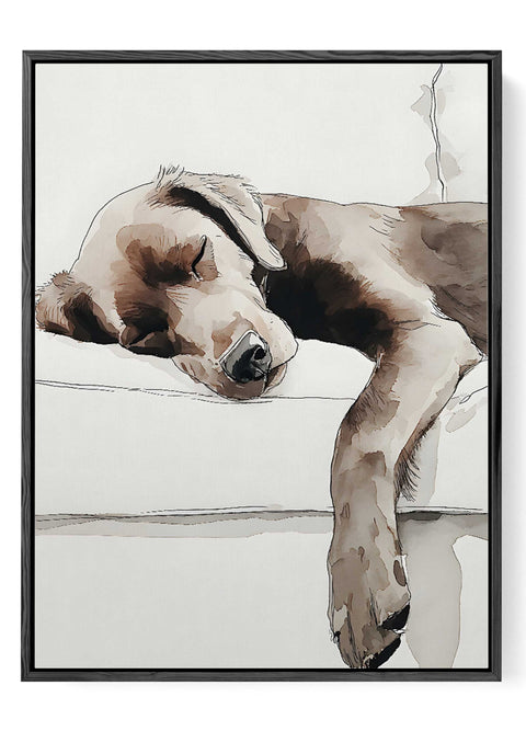 Puppy sleeping on sofa watercolor illustration