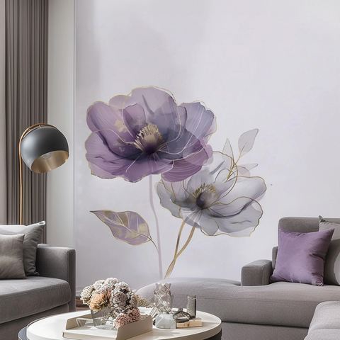 Purple white floral decals