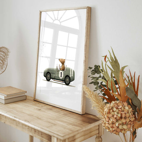 Racing bear nursery art Scandinavian style