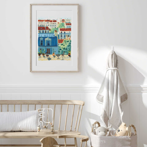 Red & Blue Paris Decor – Handmade Balcony Poster
