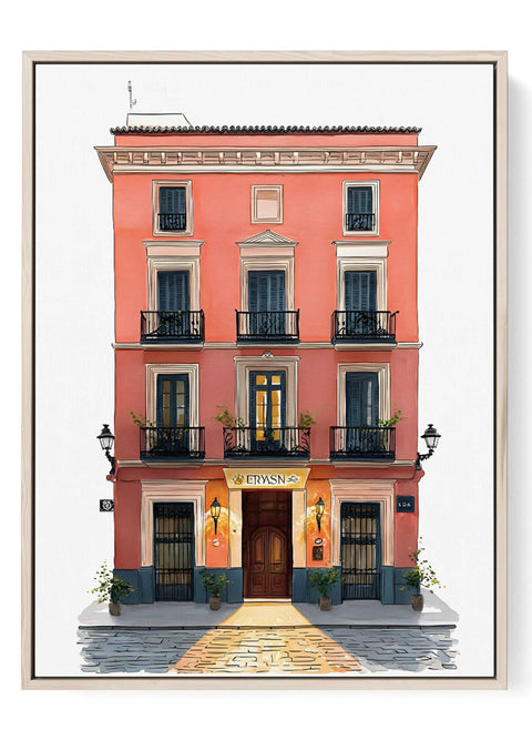 Red Mediterranean building watercolor