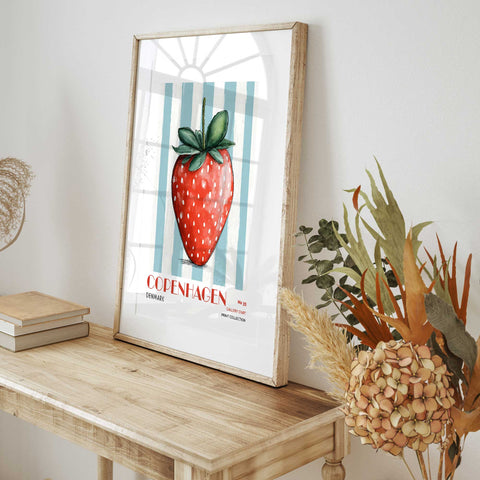 Red strawberry illustration art print Copenhagen theme