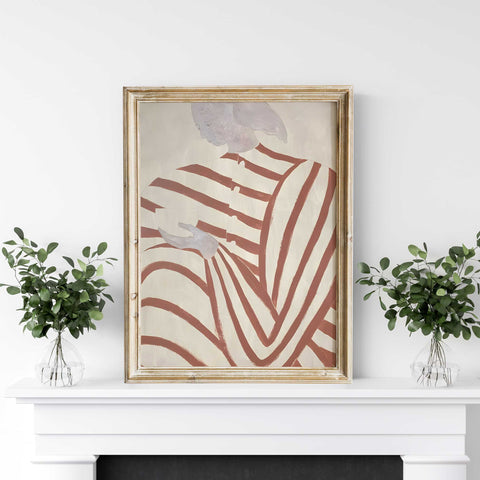 Red striped abstract woman wall art