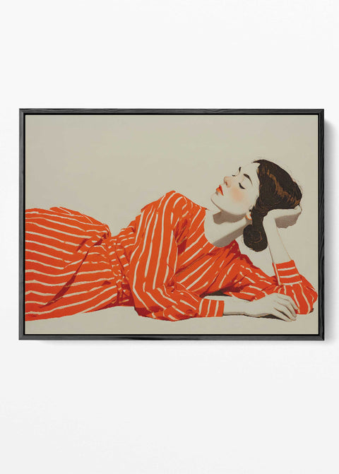 Red striped woman art print