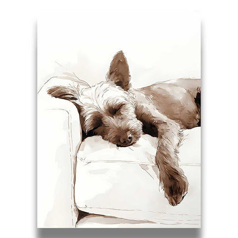 Relaxed dog watercolor illustration minimalist interior art